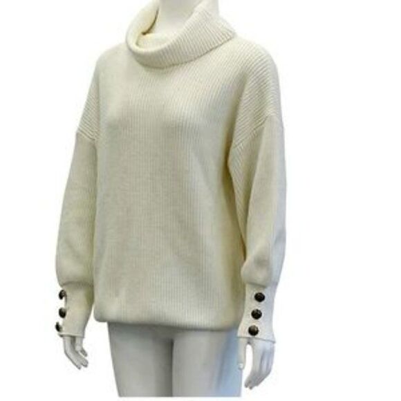 New Turtle Cowl Oversized Button Sleeves Sweater - Picture 6 of 8